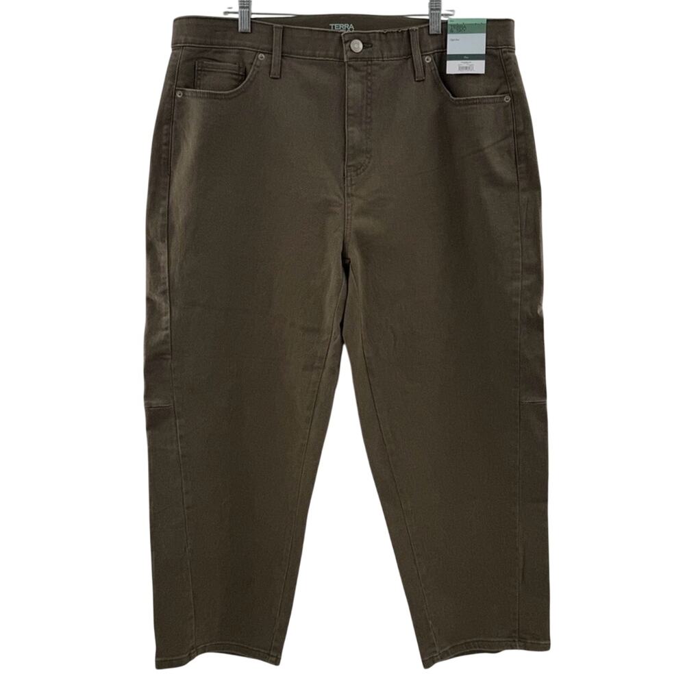 NWT Terra & Sky Women's Plus Size Loose Fit High Rise Barrel Jeans Khaki Size 18 - Picture 2 of 11
